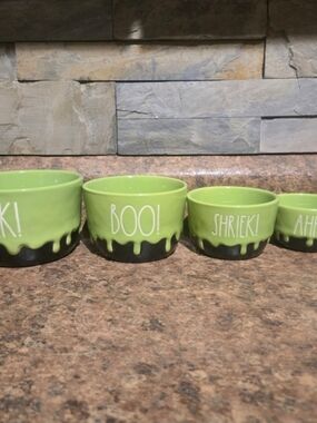 Rae Dunn Lime Green and Black 'BOO!' Ceramic Measuring Cup Set